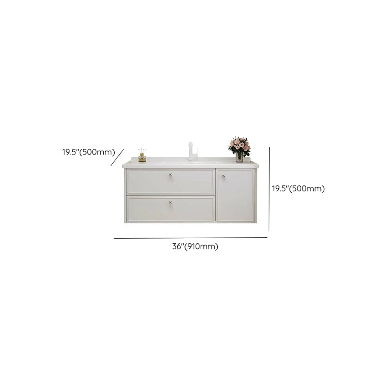 Single Sink Cream Ceramic Top Wood Storage Bathroom Vanity Image - 10