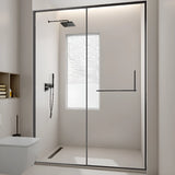 Single Sliding Black Frame Rectangular Glass Shower Door Image - 2