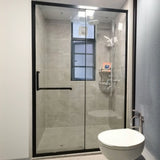 Single Sliding Black Frame Shower Door with Handles Image - 3