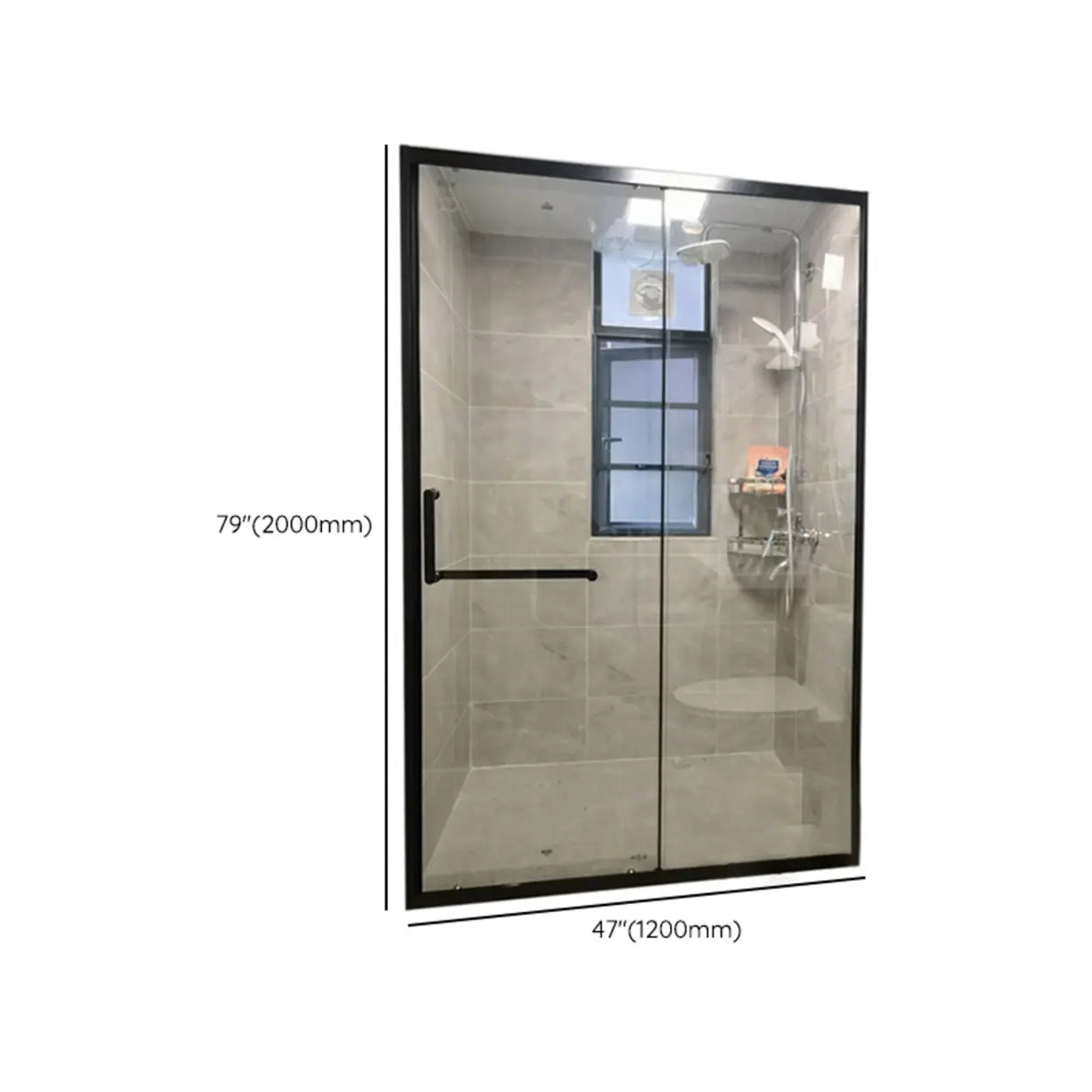 Single Sliding Black Frame Shower Door with Handles 