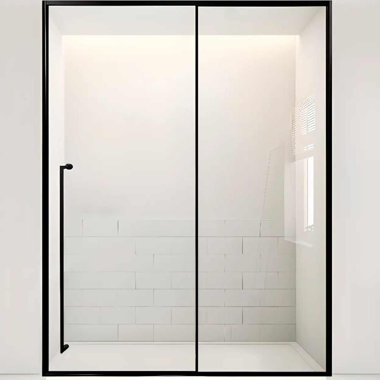 Single Sliding Clear Glass Black Framed Shower Door Image - 2