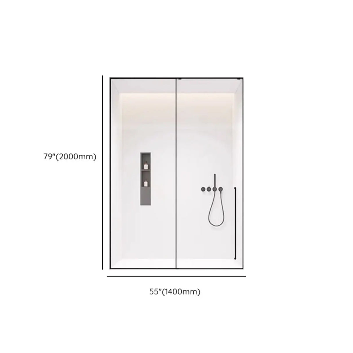 Single Sliding Rectangular Glass Black Shower Door Image - 11