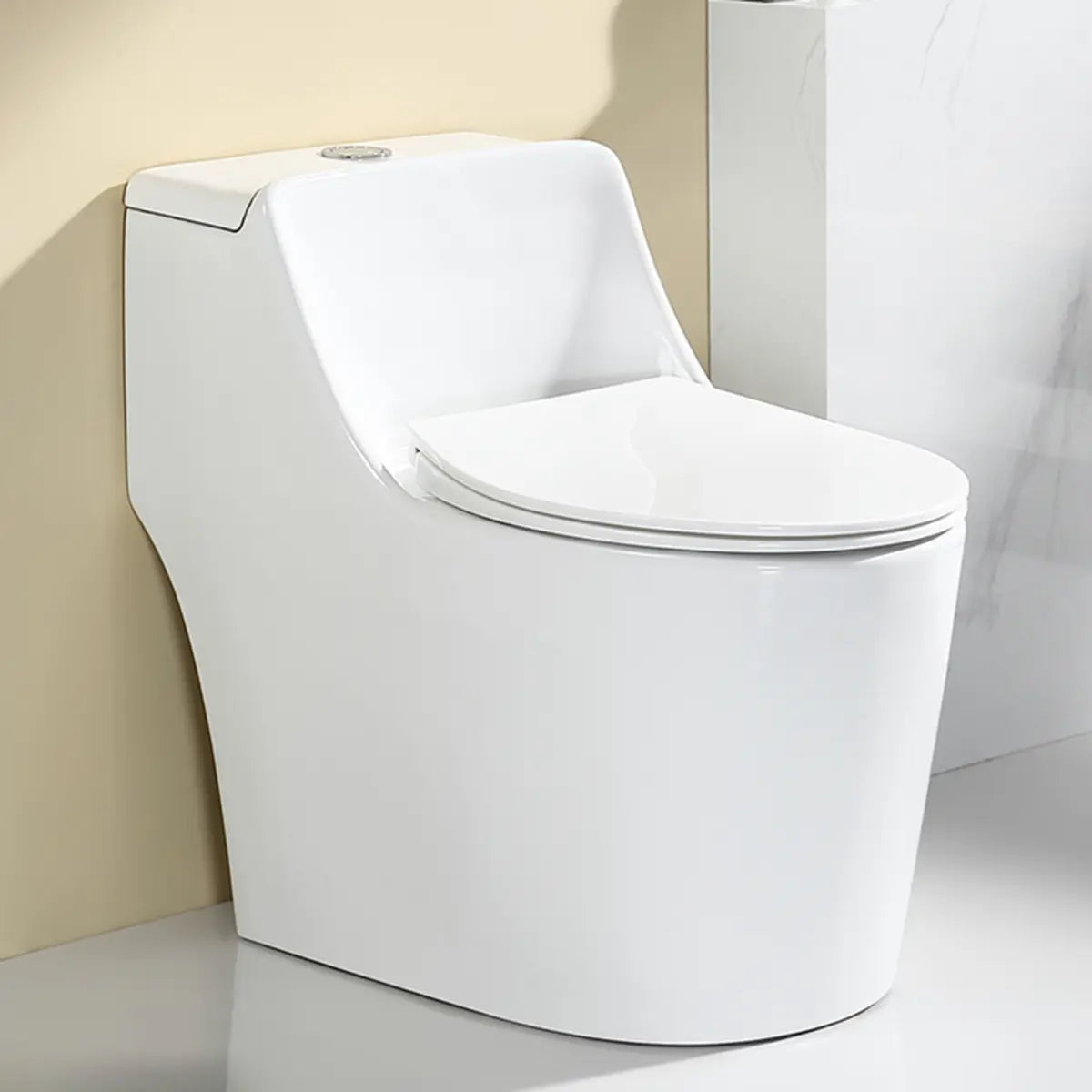 Siphon Elongated Ceramic White Compact Floor Mounted Toilet Image - 1