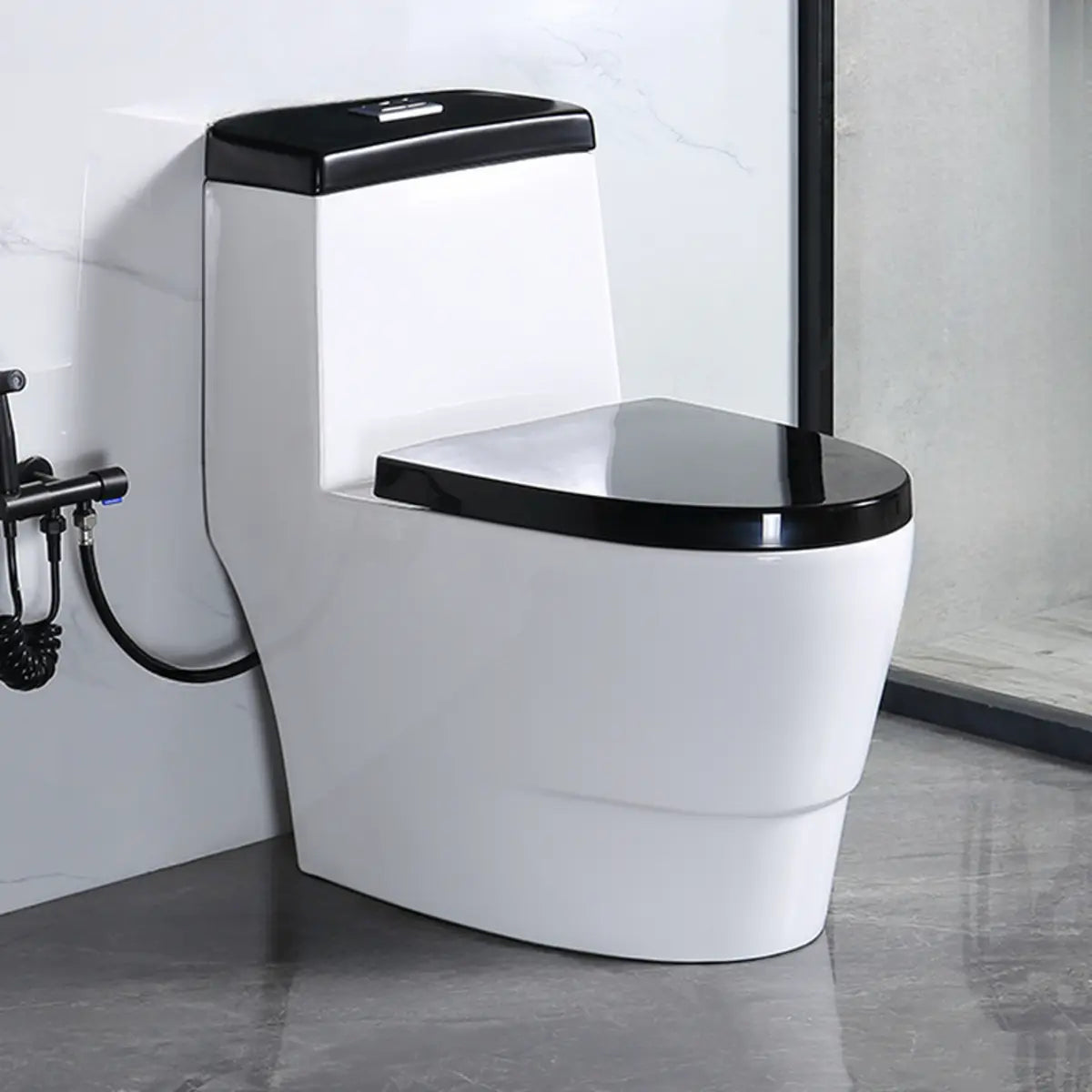 Siphon Jet Flush Sleek Modern Ceramic White One-Piece Toilet Image - 11