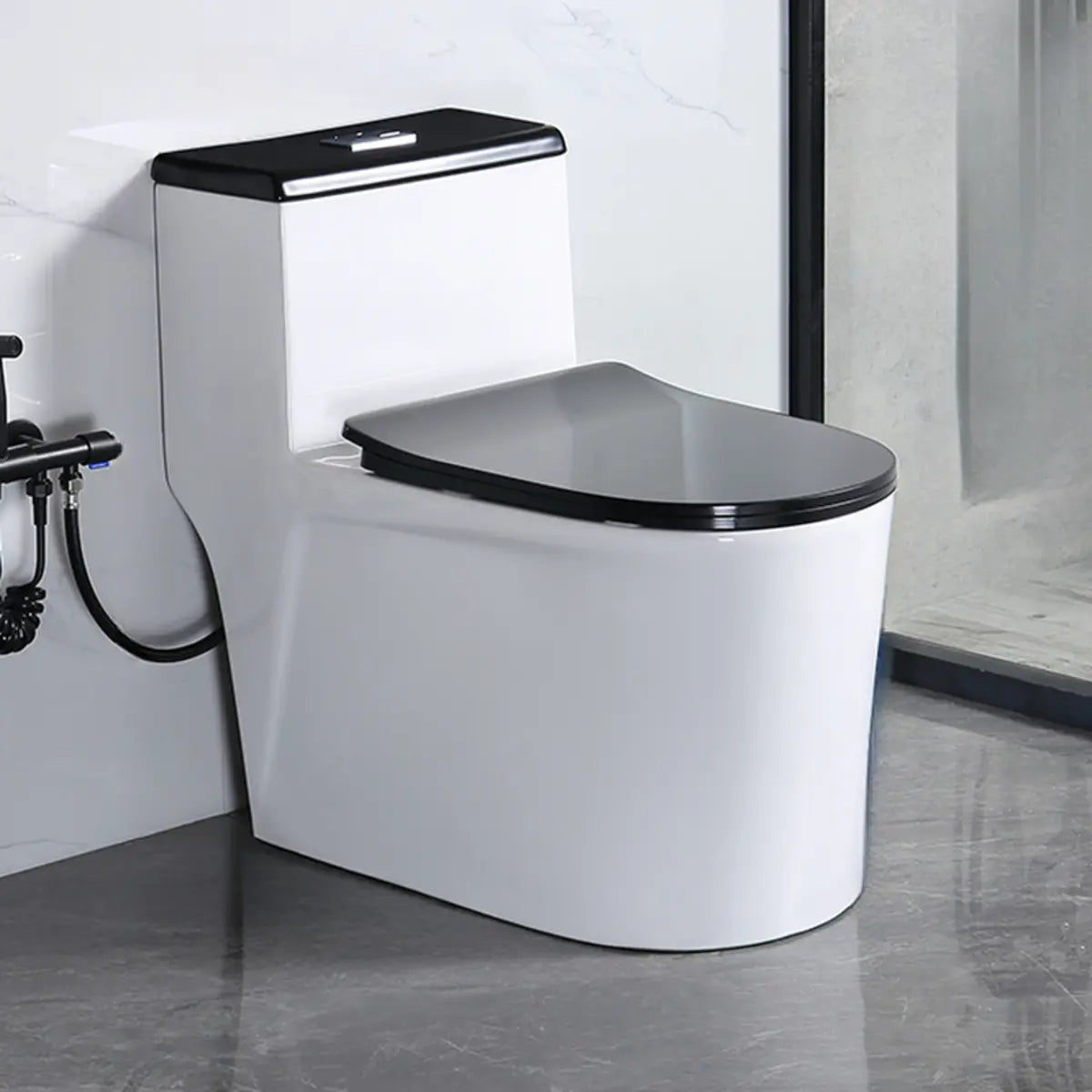 Siphon Jet Flush Sleek Modern Ceramic White One-Piece Toilet Image - 7