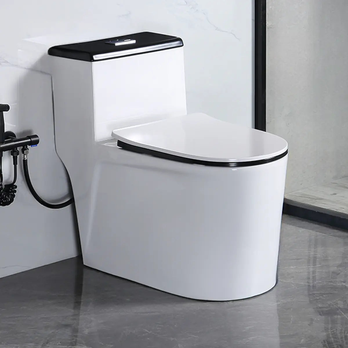 Siphon Jet Flush Sleek Modern Ceramic White One-Piece Toilet Image - 9