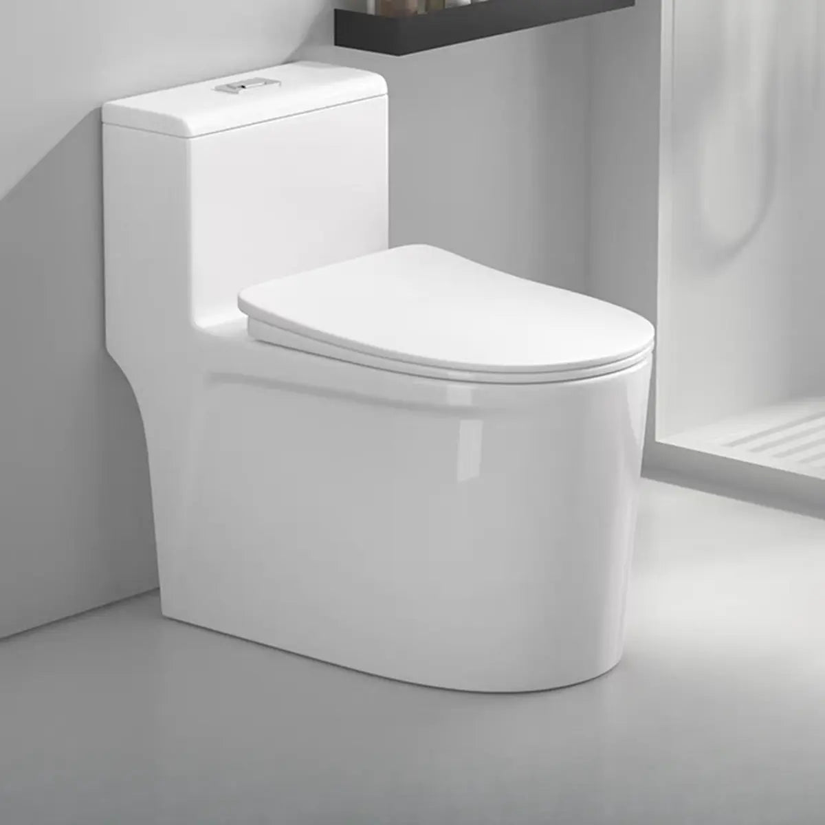 Siphon One-Piece Elongated Ceramic Antimicrobial Seat Toilet Image - 1