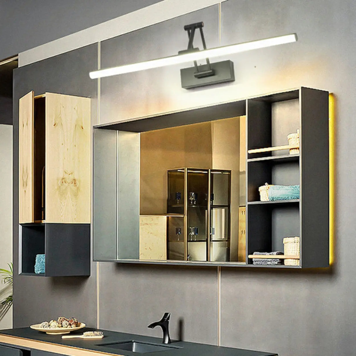 Sleek Adjustable Black Linear LED Mirror Vanity Light Image - 1