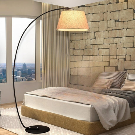 Sleek Bedroom Cylinder Shade Arc Metal Floor Lamp Image - 1