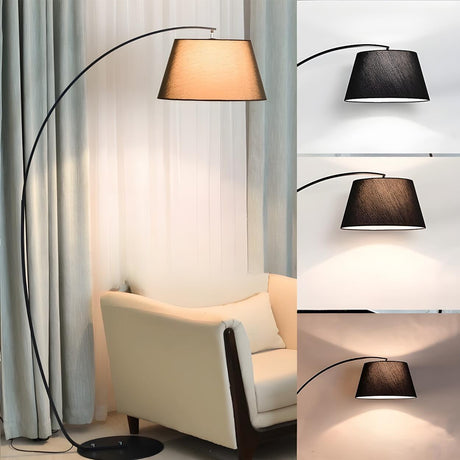 Sleek Bedroom Cylinder Shade Arc Metal Floor Lamp Image - 2