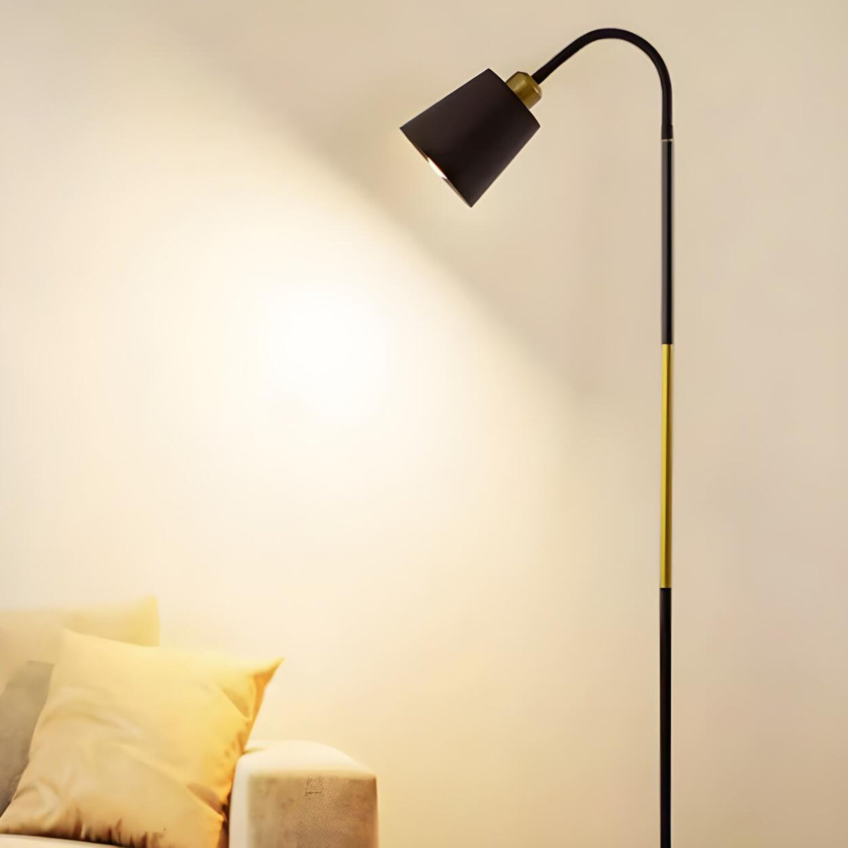 Sleek Black and Gold Cone Modern Metal Floor Light Image - 4