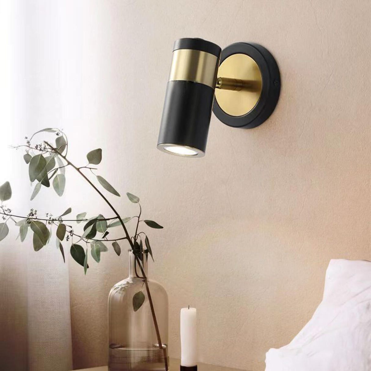 Sleek Black Cylinder Bedside Adjustable Wall Sconce Image - 5