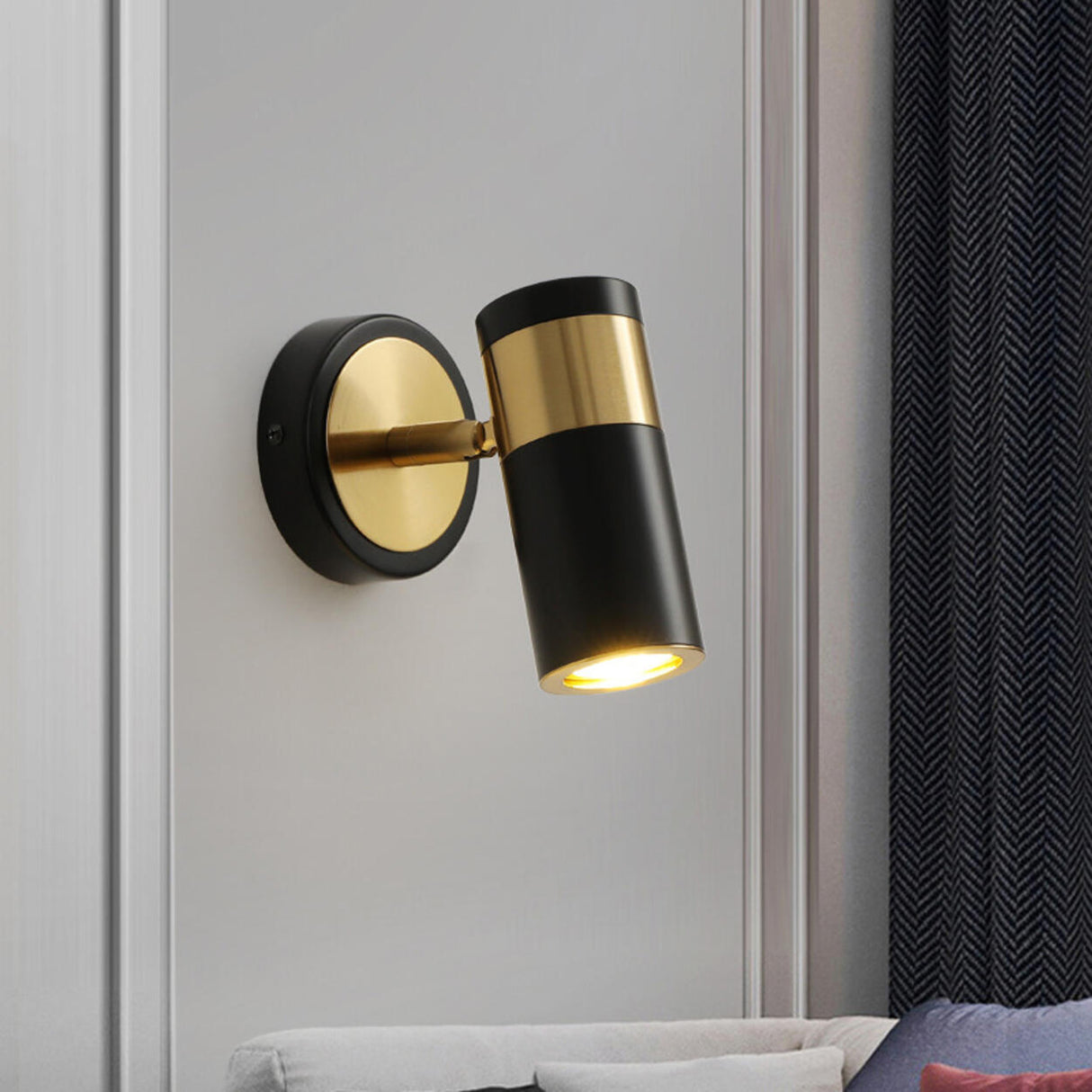 Sleek Black Cylinder Bedside Adjustable Wall Sconce Image - 7