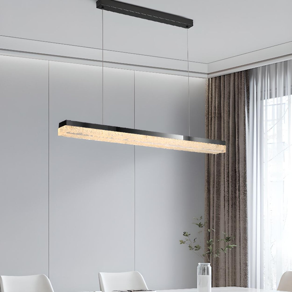 Sleek Black Linear LED Kitchen Island Pendant Light Image - 7