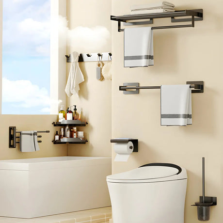 Sleek Black Metal Adhesive Mount Bathroom Hardware Set Image - 1