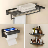 Sleek Black Metal Adhesive Mount Bathroom Hardware Set Image - 16