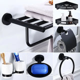 Sleek Black Metal Bathroom Organizer Set with Hooks Image - 1