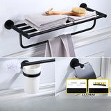 Sleek Black Metal Bathroom Organizer Set with Hooks Image - 24