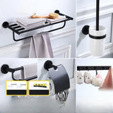 Sleek Black Metal Bathroom Organizer Set with Hooks Image - 26