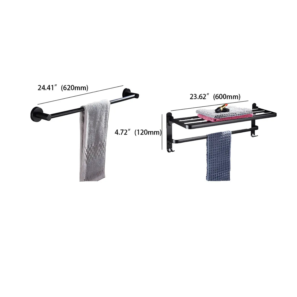 Sleek Black Metal Bathroom Organizer Set with Hooks Image - 29