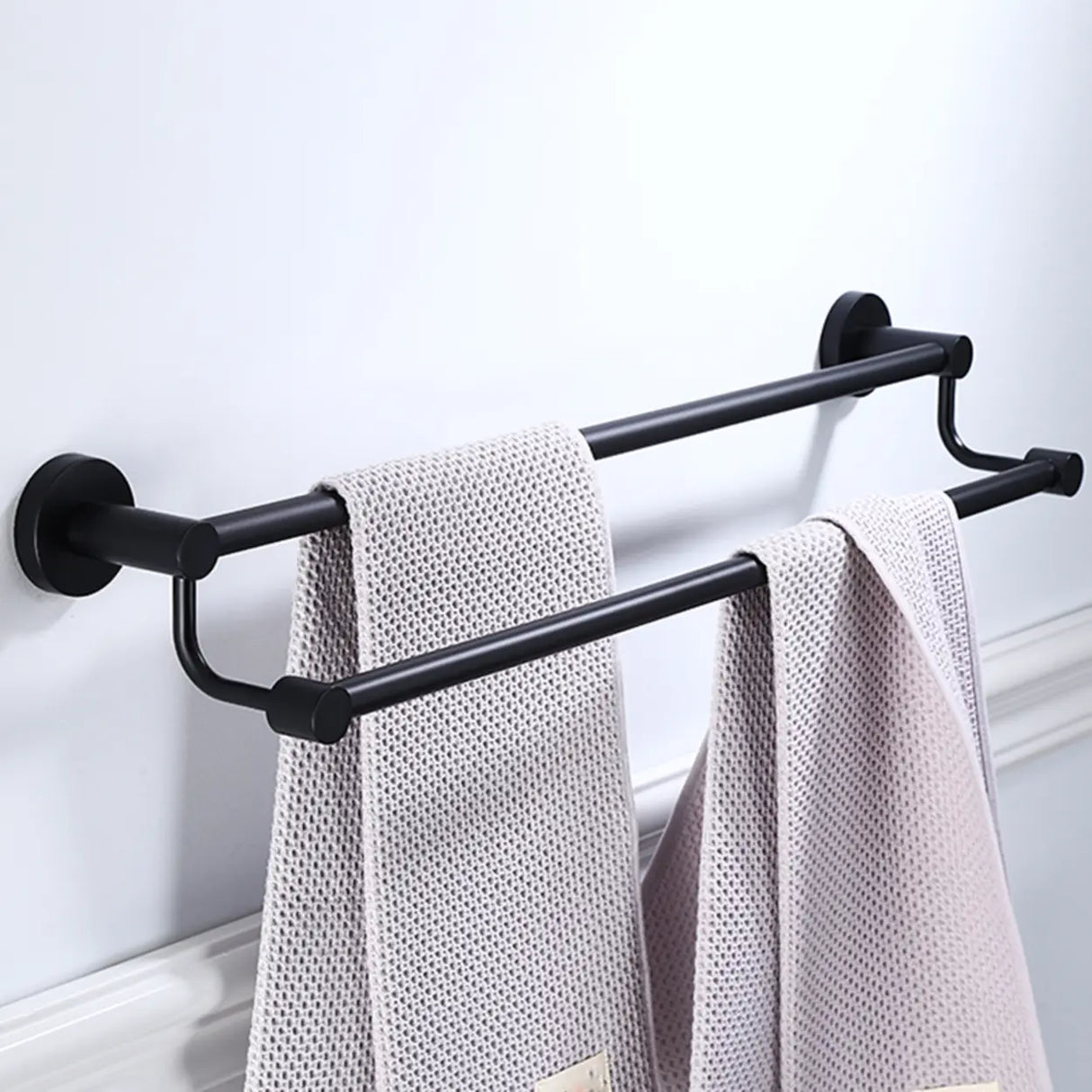 Sleek Black Metal Bathroom Organizer Set with Hooks Image - 4