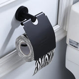 Sleek Black Metal Bathroom Organizer Set with Hooks Image - 6