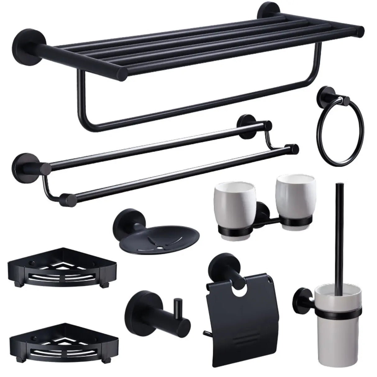 Sleek Black Metal Bathroom Organizer Set with Hooks Image - 8