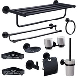 Sleek Black Metal Bathroom Organizer Set with Hooks Image - 8