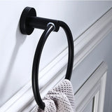 Sleek Black Metal Bathroom Organizer Set with Hooks Image - 9