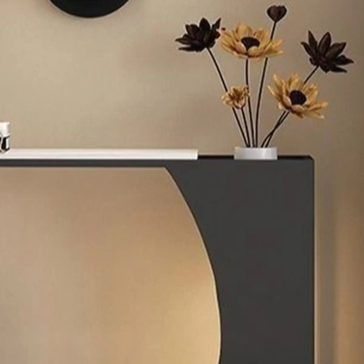 Sleek Black Metal White Top Console Table with Floor Shelf Image - 9