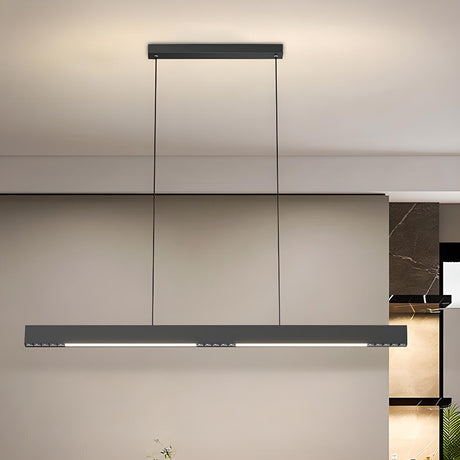 Sleek Black Minimalist Linear Pendant Island Light Image - 1