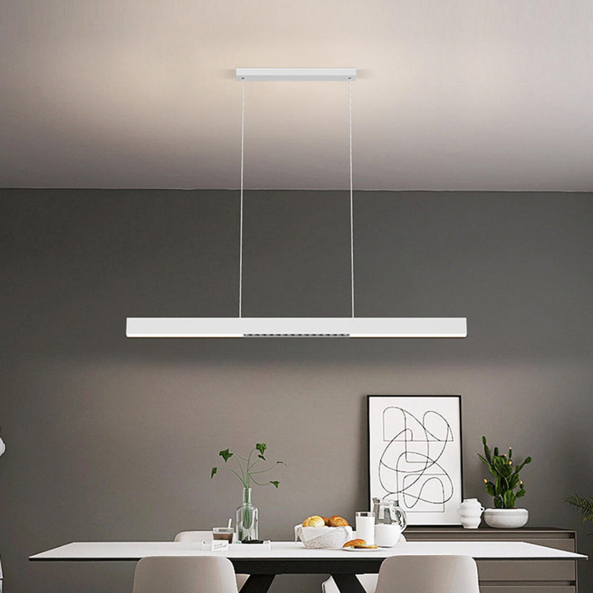 Sleek Black Minimalist Linear Pendant Island Light Image - 2