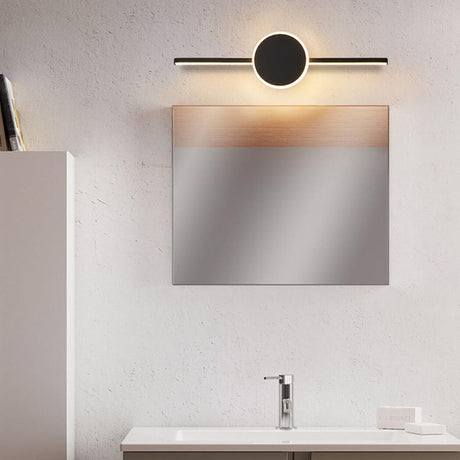 Sleek Black Round and Linear Metal LED Vanity Light Image - 1