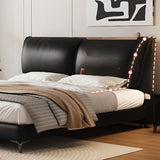 Sleek Black Upholstered Headboard Queen Platform Panel Bed Image - 7