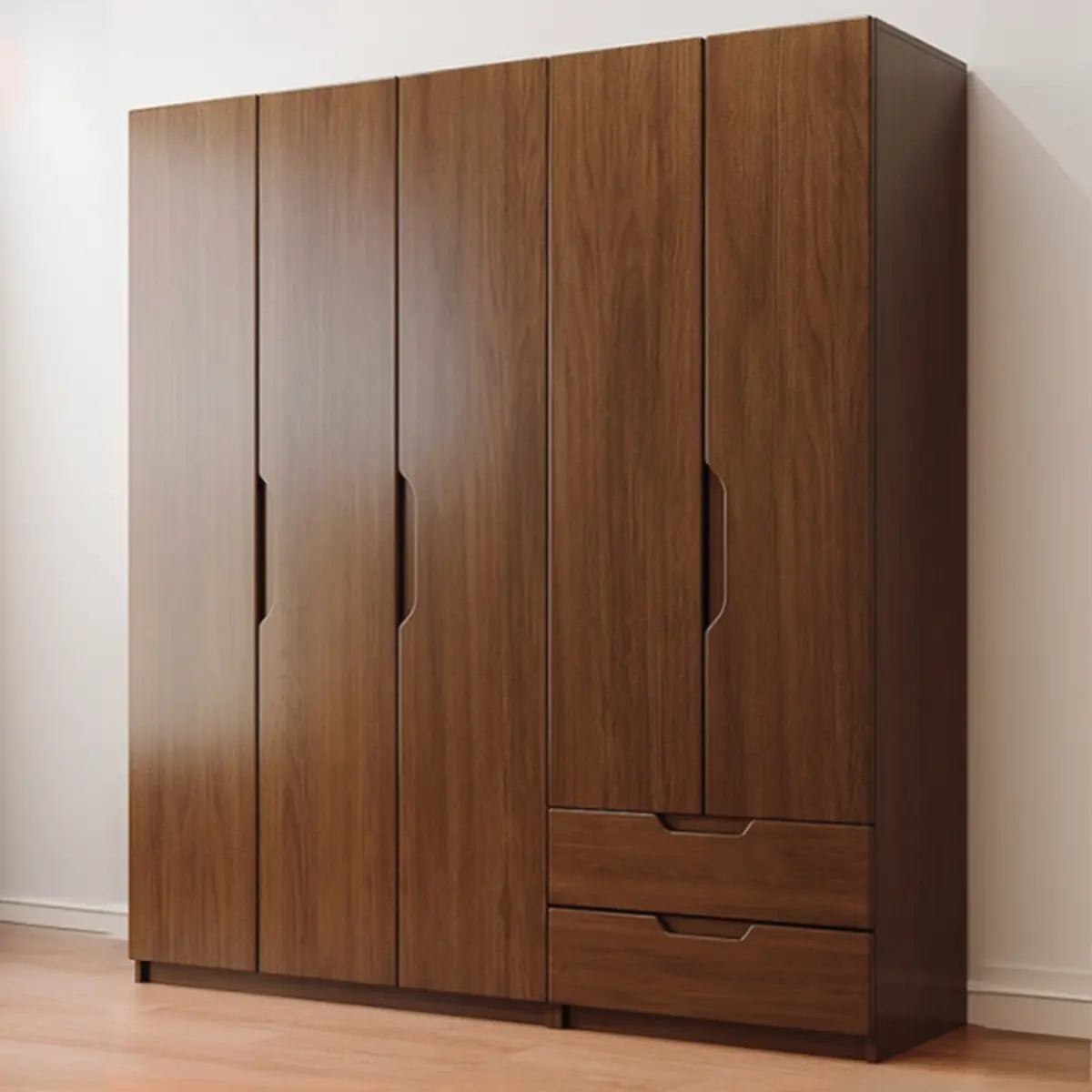 Sleek Brown Natural Wood Soft-Close Armoire with Drawers Image - 1