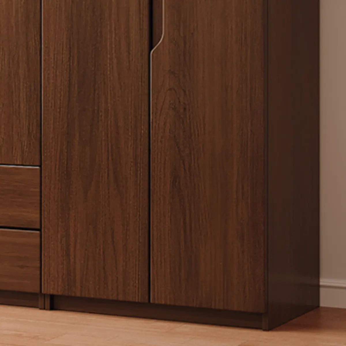 Sleek Brown Natural Wood Soft-Close Armoire with Drawers Image - 14