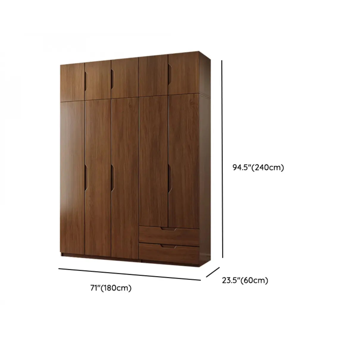 Sleek Brown Natural Wood Soft-Close Armoire with Drawers Image - 33