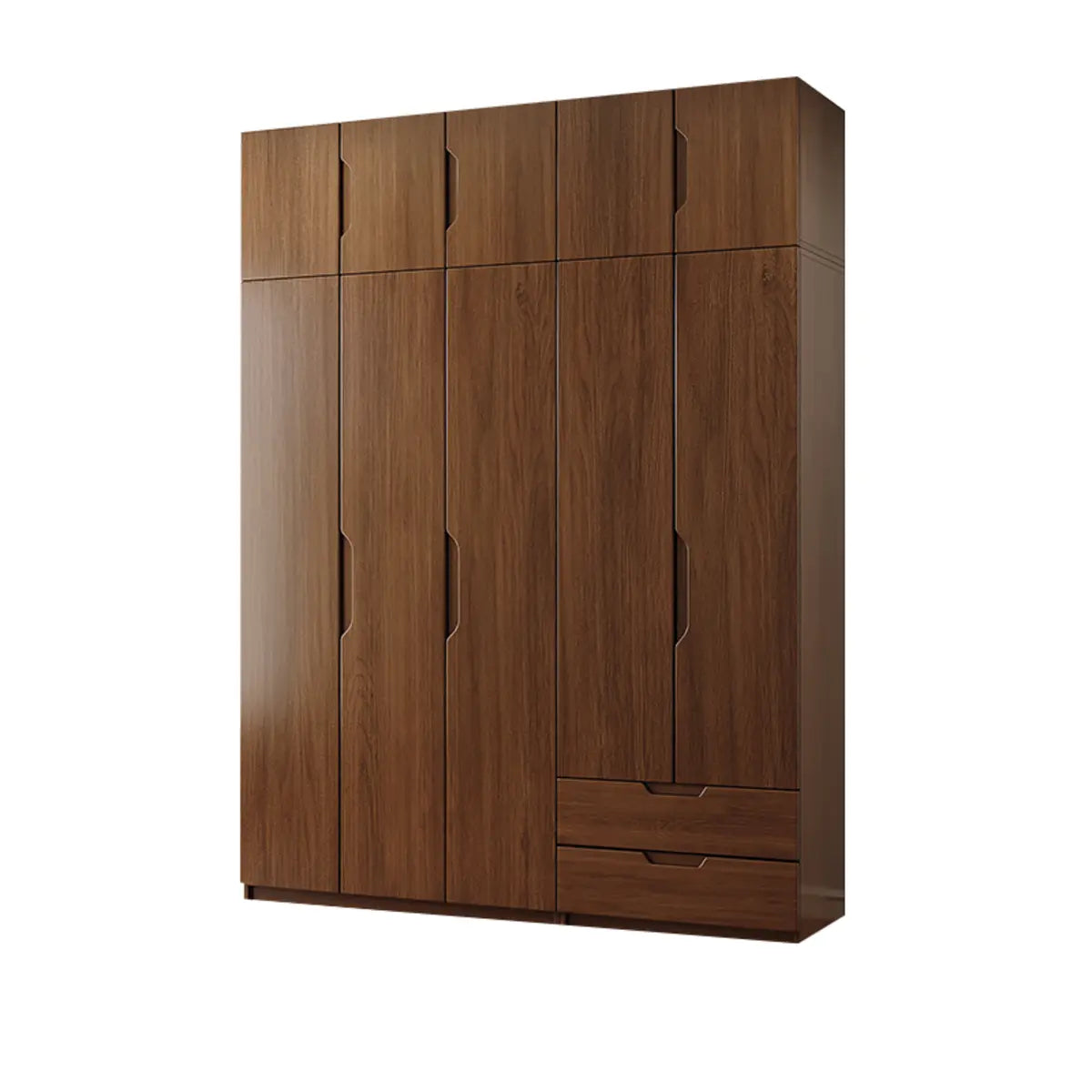 Sleek Brown Natural Wood Soft-Close Armoire with Drawers Image - 17