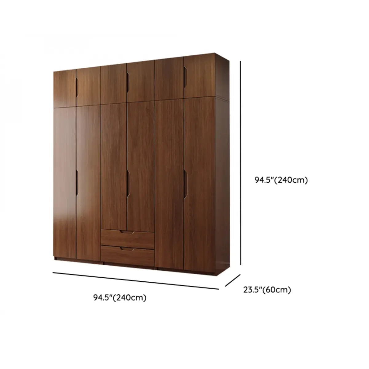 Sleek Brown Natural Wood Soft-Close Armoire with Drawers Image - 35