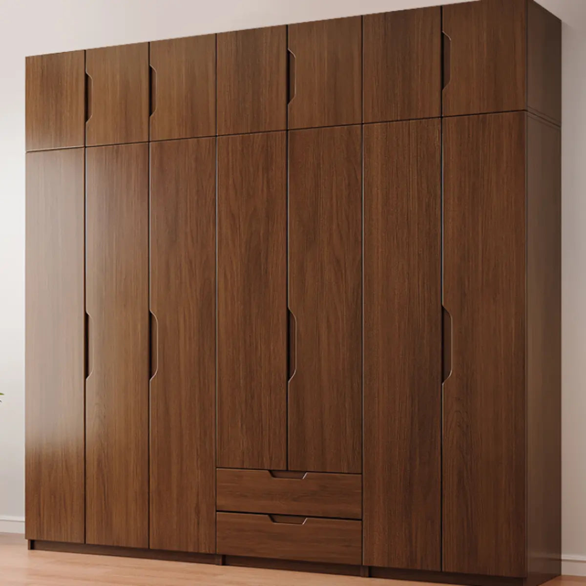 Sleek Brown Natural Wood Soft-Close Armoire with Drawers Image - 3