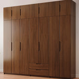 Sleek Brown Natural Wood Soft-Close Armoire with Drawers Image - 3