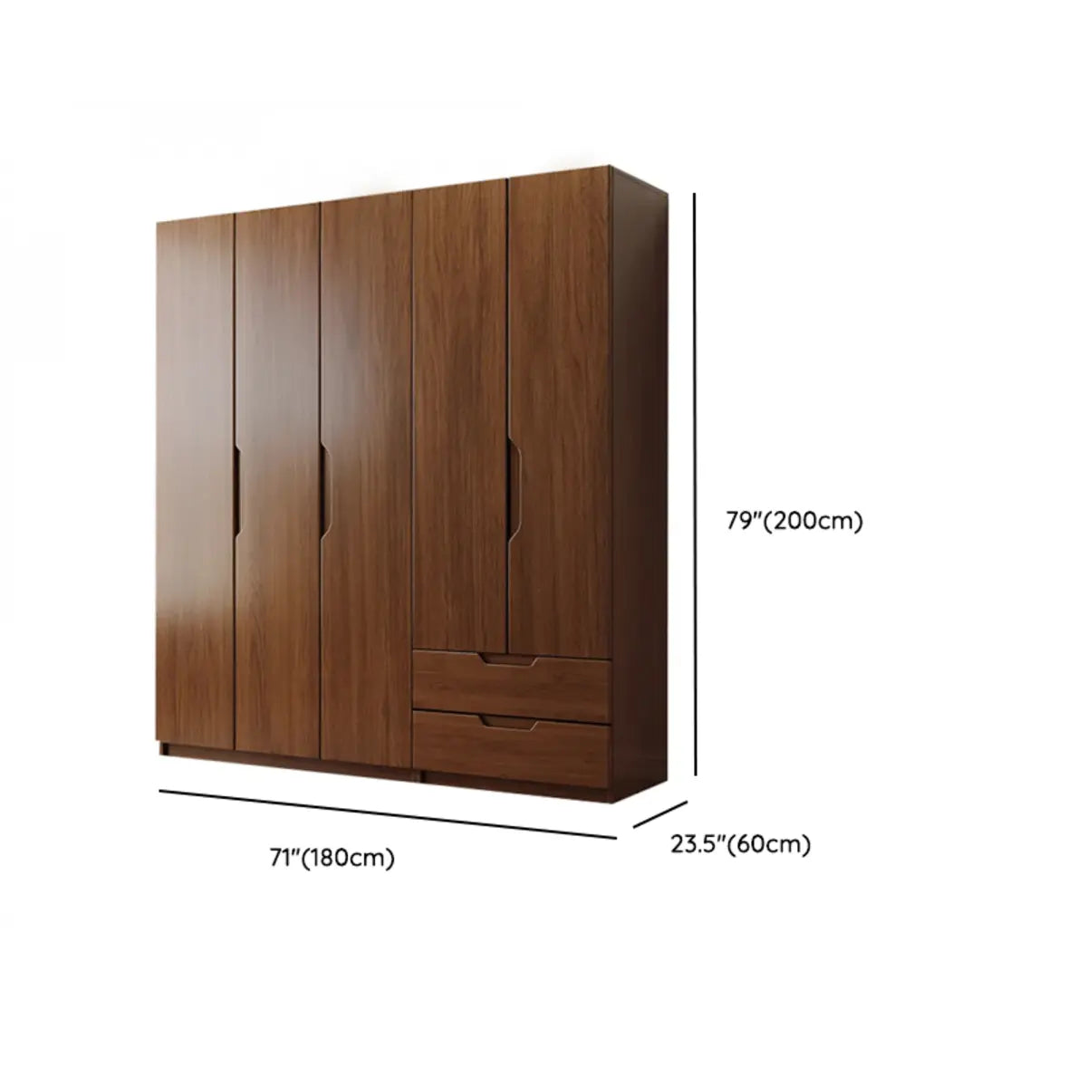 Sleek Brown Natural Wood Soft-Close Armoire with Drawers Image - 22