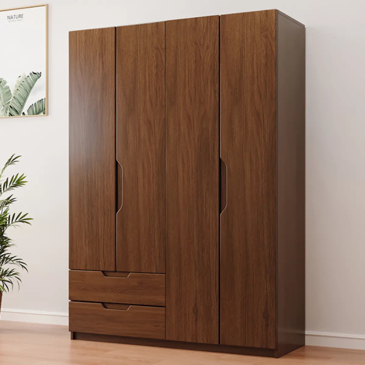 Sleek Brown Natural Wood Soft-Close Armoire with Drawers Image - 6