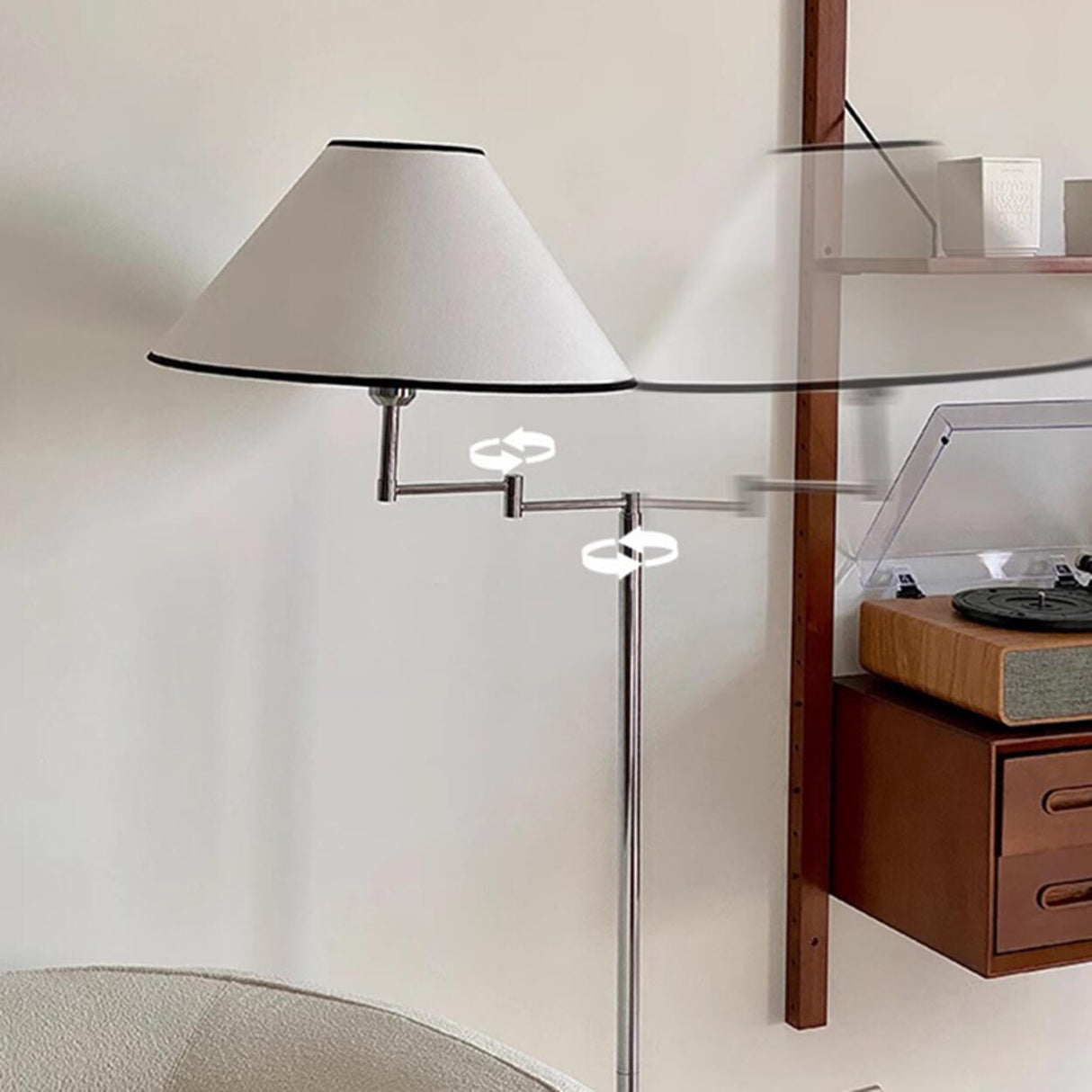 Sleek Chrome and Classic Tapered Shade Floor Lamp Image - 8