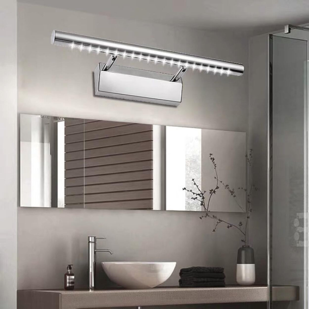 Sleek Chrome Sliver Bathroom Vanity Mirrors Light Image - 3