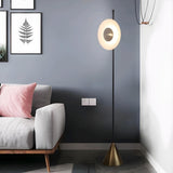 Sleek Circular Shade and Brass Cone Base Floor Lamp Image - 3