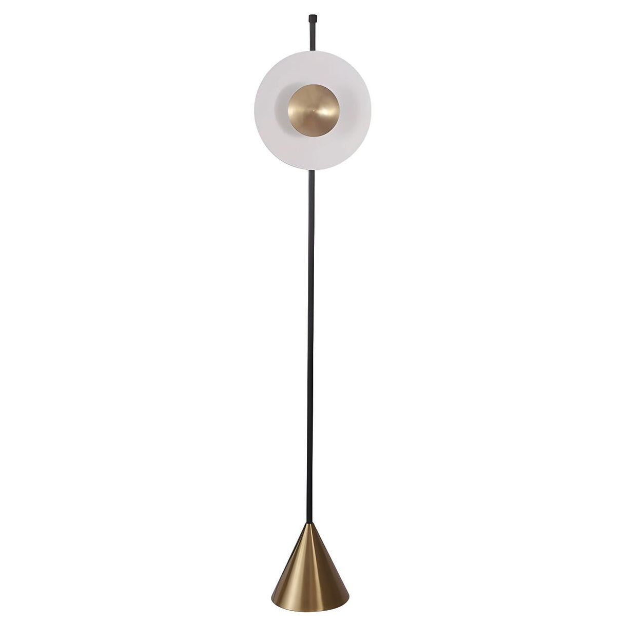 Sleek Circular Shade and Brass Cone Base Floor Lamp Image - 5