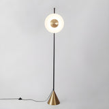 Sleek Circular Shade and Brass Cone Base Floor Lamp Image - 6