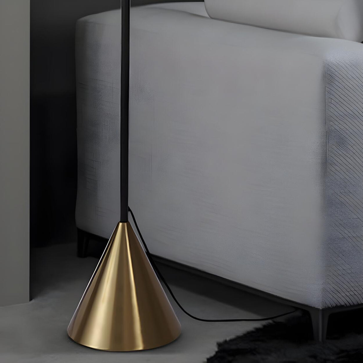 Sleek Circular Shade and Brass Cone Base Floor Lamp Image - 9