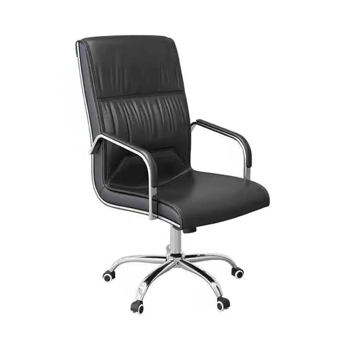 Sleek Conference Leather Silver Frame Black Office Chair Image - 13